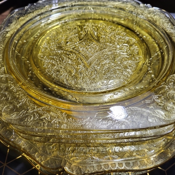 Vintage Amber Depression Glass Dinnerware Set, Dinner & Lunch Plates, Cups & Sau - Picture 7 of 16